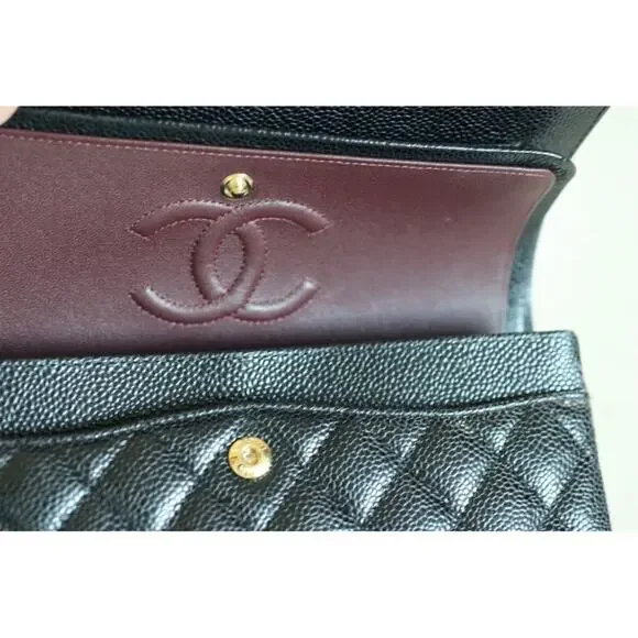 Chanel authentic 2021 Classic Small Black Caviar Flap Bag purse Gold chain - Picture 9 of 15